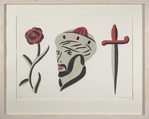 Fons Haagmans - Litho met applicaties, Kop, Roos, Dolk - Ingelijst (Groot) kopen? Bied vanaf 40!