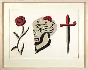 Fons Haagmans - Litho met applicaties, Kop, Roos, Dolk - Ingelijst (Groot) verkocht voor € 40!