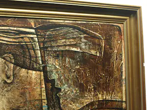 Frits van Eeden - Olieverf en stift op paneel, Twee gezichten – 1974 – Lijst, 49½ x 67½ cm. kopen? Bied vanaf 125!