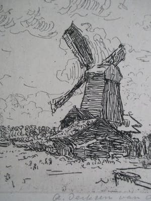 Antoon Derkzen van Angeren - Ets Molen in landschap kopen? Bied vanaf 40!