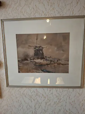 Hein Heertjes - Nederlands polderlandschap met molen kopen? Bied vanaf 100!