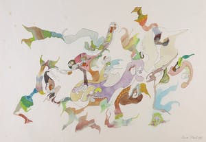 Henri Plaat - Inkttekening en aquarel, Z.T. Compositie met figuren kopen? Bied vanaf 1!
