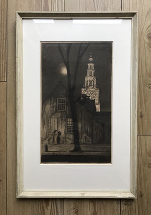 Arend Hendriks - LAATSTE KEER: Verlichte Martini-toren te Groningen - ets met aquatint kopen? Bied vanaf 75!