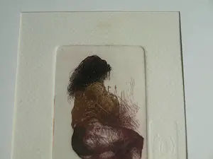 Niet of onleesbaar gesigneerd - Ingelijste ets , Halfnaakte vrouw kopen? Bied vanaf 1!