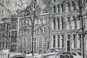 Wim Bettenhausen - Singel Amsterdam met de Koepelkerk - ets kopen? Bied vanaf 75!