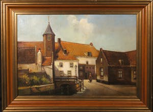 Niet of onleesbaar gesigneerd - Olieverf op doek, Stadsgezicht Amersfoort Muurhuizen - Ingelijst kopen? Bied vanaf 1!