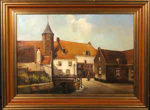 Niet of onleesbaar gesigneerd - Olieverf op doek, Stadsgezicht Amersfoort Muurhuizen - Ingelijst verkocht voor € 1!