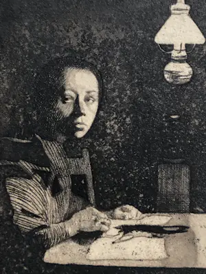 Kathe Kollwitz - Zelfportret met lamp aan tafel kopen? Bied vanaf 1249!