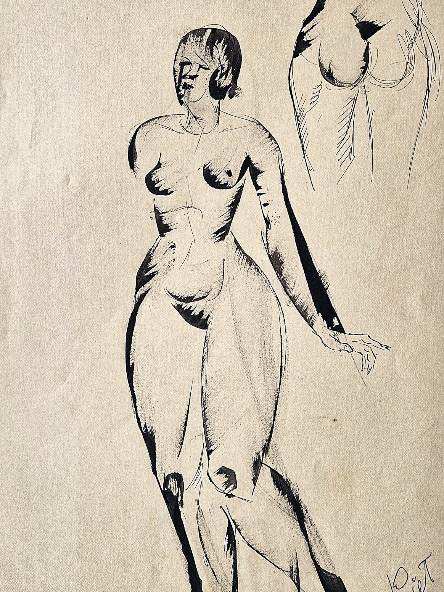 Piet van Stuivenberg - was vooral beeldhouwer - oost. ind. inkttekening vrouwelijk naakt - jaren 40 kopen? Bied vanaf 50!