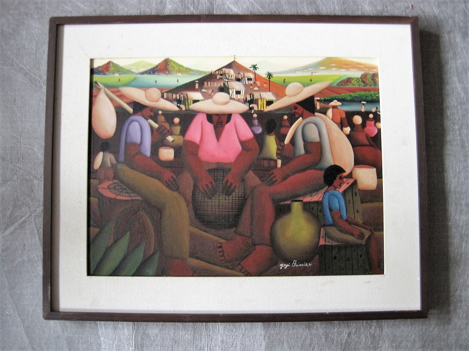 Niet of onleesbaar gesigneerd - Braziliaanse naieve kunst "op de Markt in Rio" gesigneerd verkocht voor € 35!