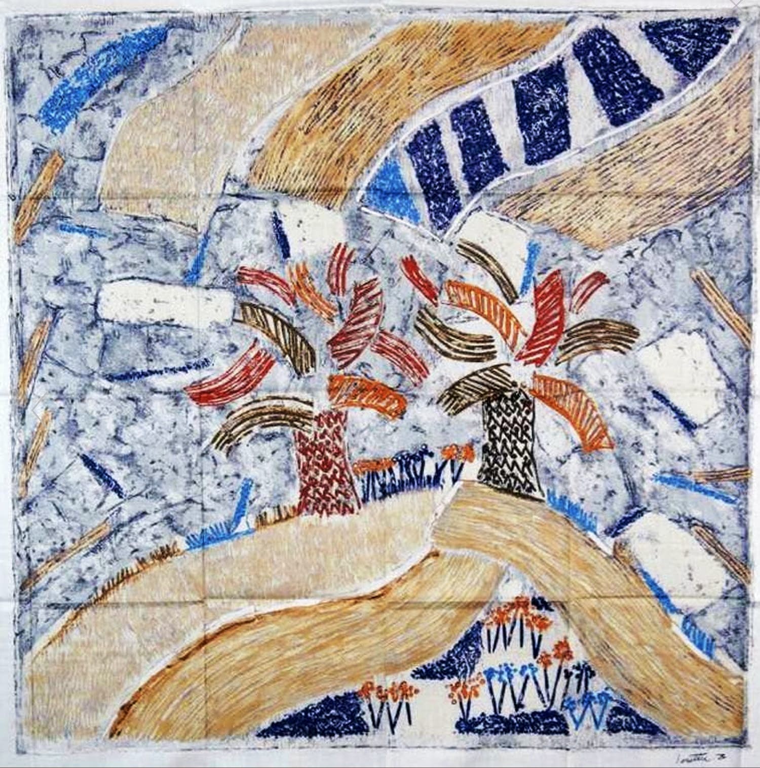 Louttre B. - Zeefdruk op katoen zijde, Sous la Balancelle, gelimiteerde oplage verkocht voor € 25!