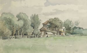 Arnoldus Johannes Eymer - Aquarel, Landschap met boerenerf - Ingelijst kopen? Bied vanaf 35!