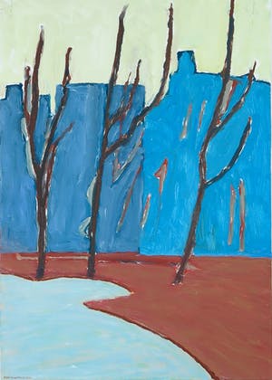 Paul Overhaus - Olieverf op board, Blauwe straat- Ingelijst kopen? Bied vanaf 40!