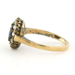 14k gouden ring met saffier en roos geslepen diamant 0.20 ct ringmaat 15.75(49) kopen? Bied vanaf 285!