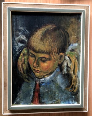 Niet of onleesbaar gesigneerd - Prachtig schilderij - Meisje met staartjes in het haar. kopen? Bied vanaf 1!
