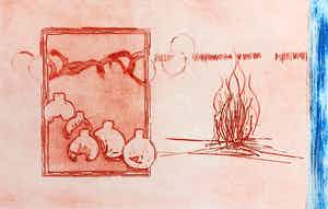 Jan Montyn - Elementen vuur en water, aquatint ets (kleine oplage) verkocht voor € 115!