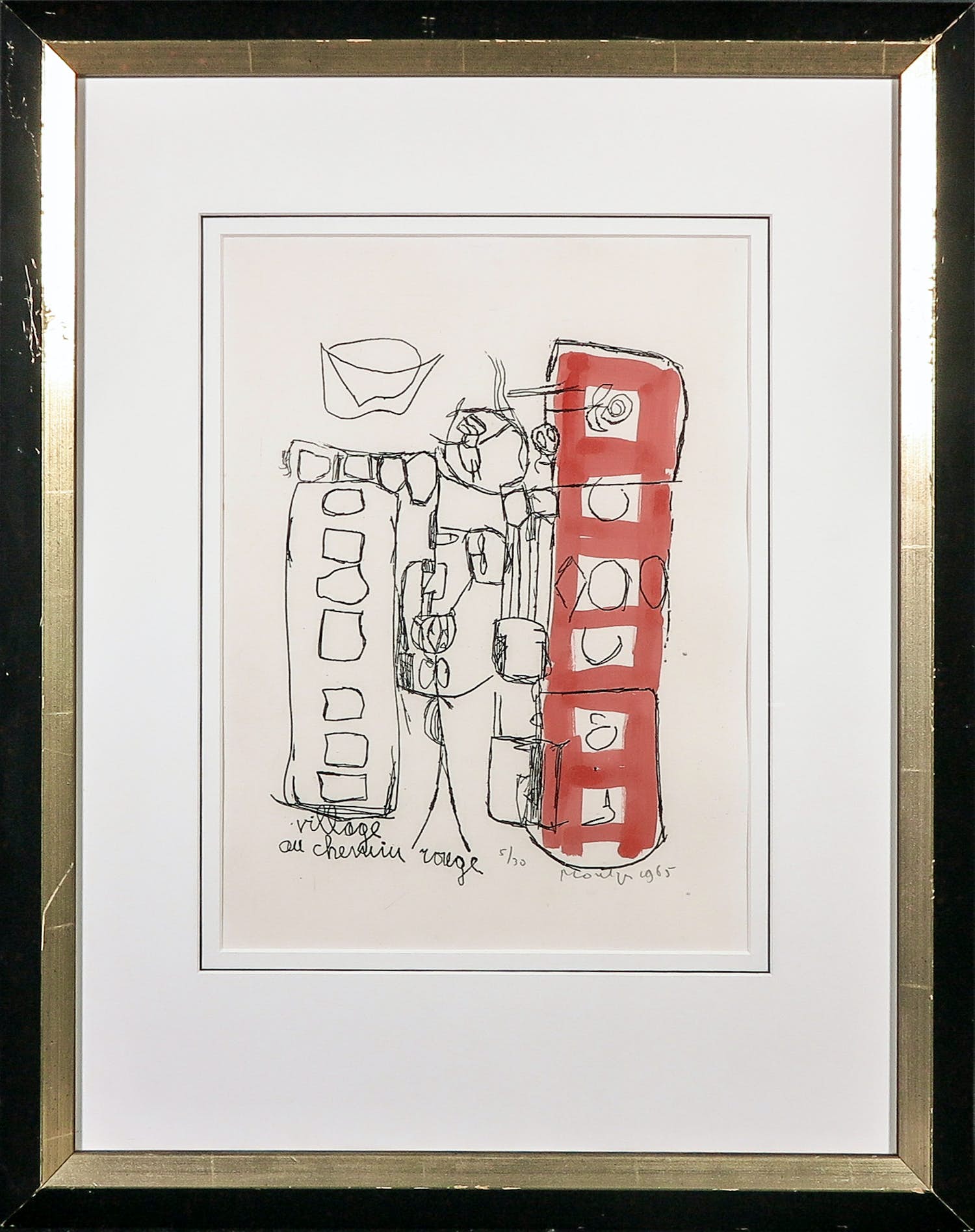 Jan Montyn - Ets, Village au Chemin Rouge - Ingelijst verkocht voor € 1!