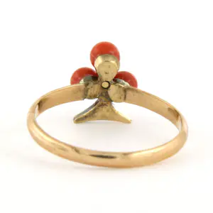 14k rosé gouden ring met koraal en roos geslepen diamanten tot. 0.03ct kopen? Bied vanaf 165!