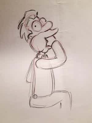 Matt Groening - originele productie tekening, The Simpson, Lenny verkocht voor € 1!