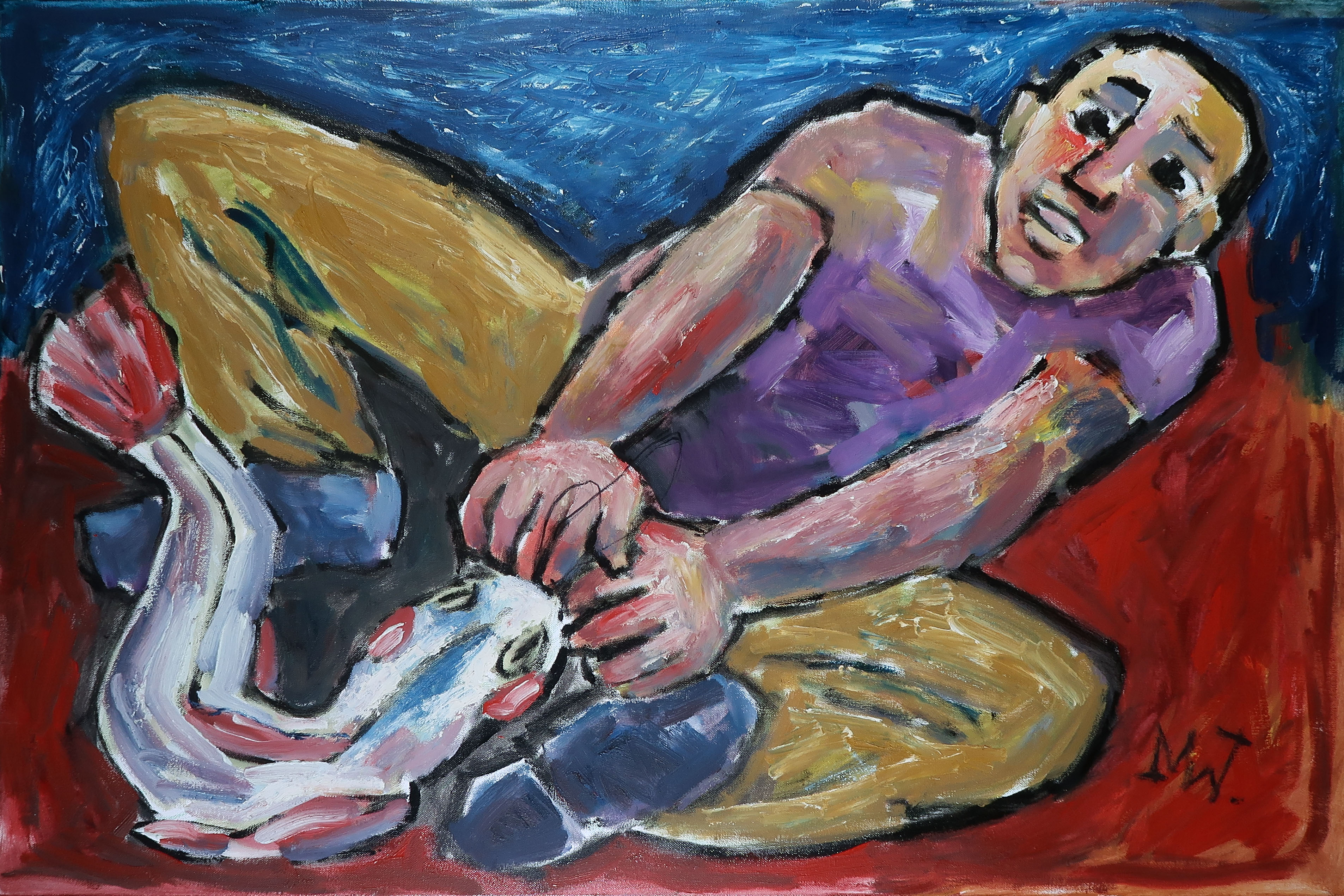 Martin van Wordragen - Gemengde techniek op doek, De Vangst - Ingelijst (Groot) kopen? Bied vanaf 650!