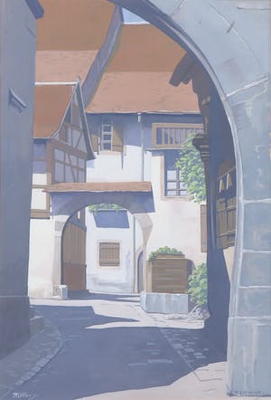 Johannes Herbert Plokker - Gouache op papier, Riquewihr- Ingelijst kopen? Bied vanaf 1!