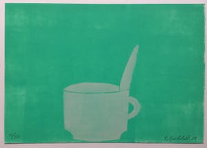 Klaas Gubbels - houtdruk met acryl ondergrond ‘ wit kopje’. kopen? Bied vanaf 275!