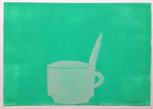 Klaas Gubbels - houtdruk met acryl ondergrond ‘ wit kopje’. verkocht voor € 275!