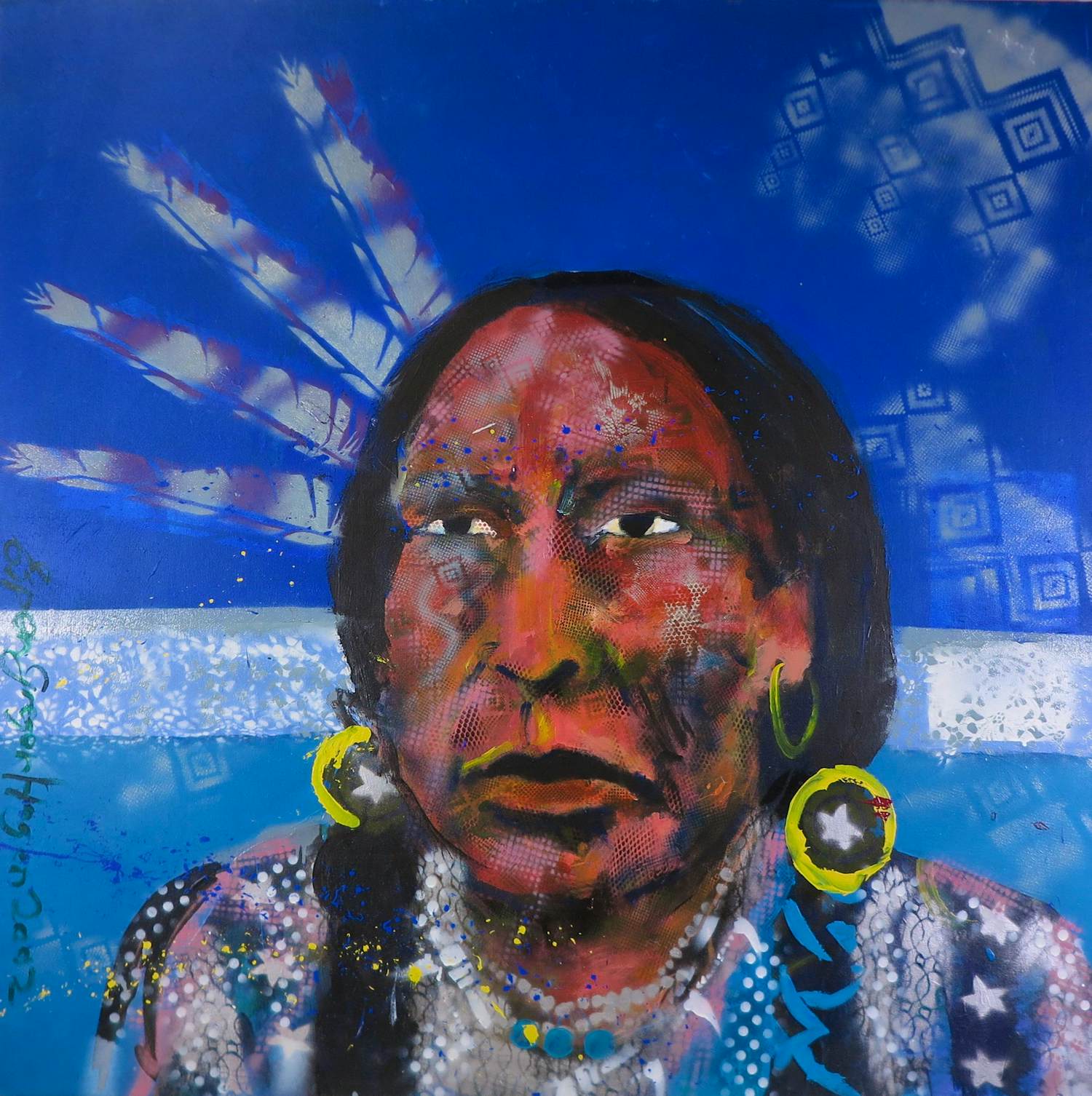 Espen Hagen - Acryl op doek, Geronimo (Groot) verkocht voor € 300!
