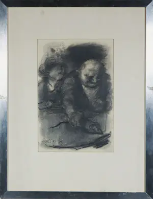 Kurt Lob - Krijt op papier, The novaks (set van 2 werken) - Ingelijst kopen? Bied vanaf 100!