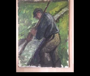 Piet Kloes - punterende boer in polderlandschap kopen? Bied vanaf 1!