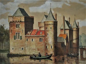 Niet of onleesbaar gesigneerd - Fraaie 19e Eeuwse realistische Aquarel "Slot Kasteel Schagen" gesigneerd kopen? Bied vanaf 1!