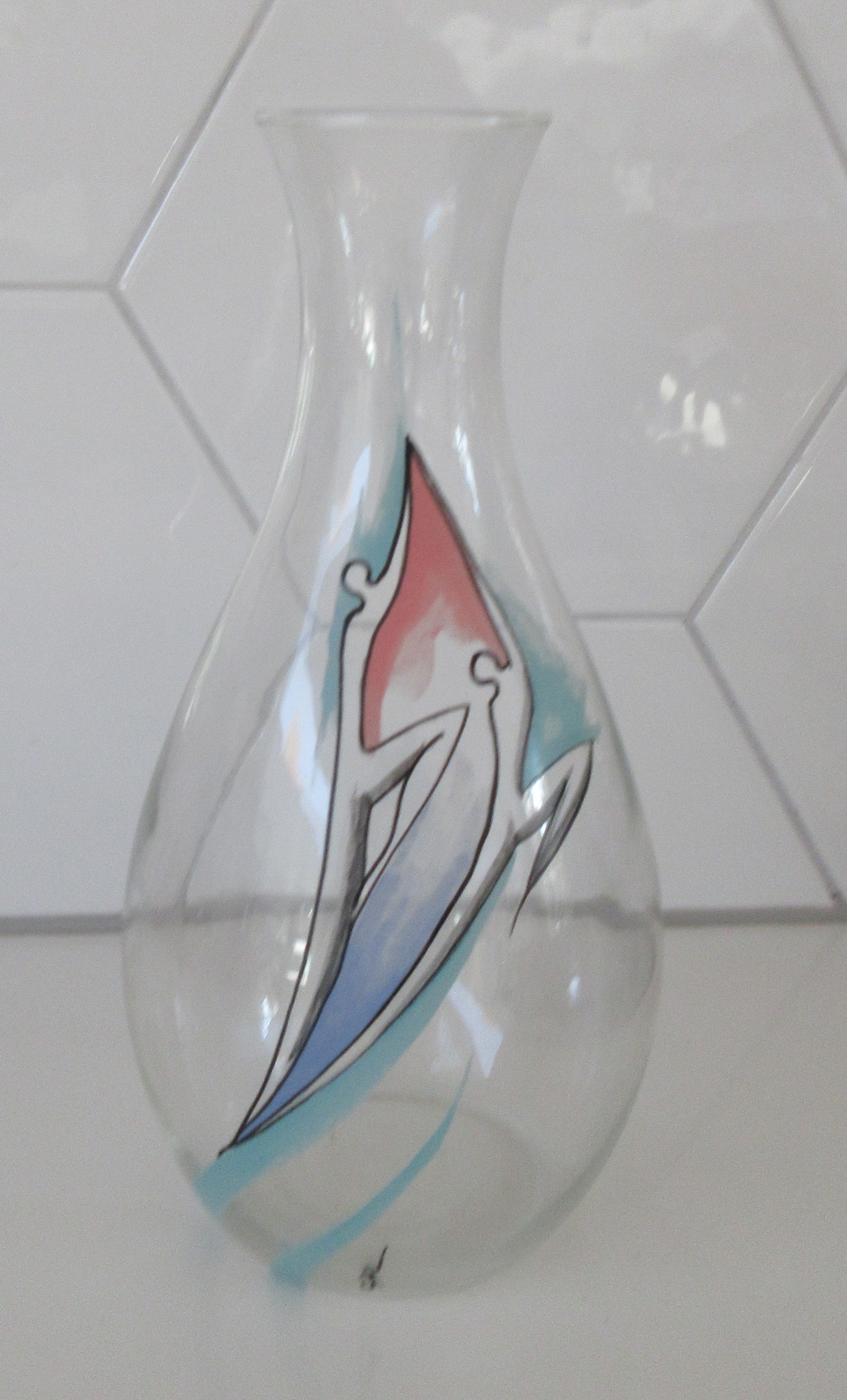 Corry Ammerlaan - Blank glazen vaas met hand beschilderde decoratie kopen? Bied vanaf 15!