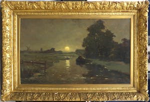 Niet of onleesbaar gesigneerd - (Tholen of Weissenbruch?) Olieverf op doek, Rivierlandschap met bootje (Groot!) kopen? Bied vanaf 1!