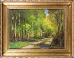 Jan Stapper - Olieverf op board, Bosweg verkocht voor € 50!