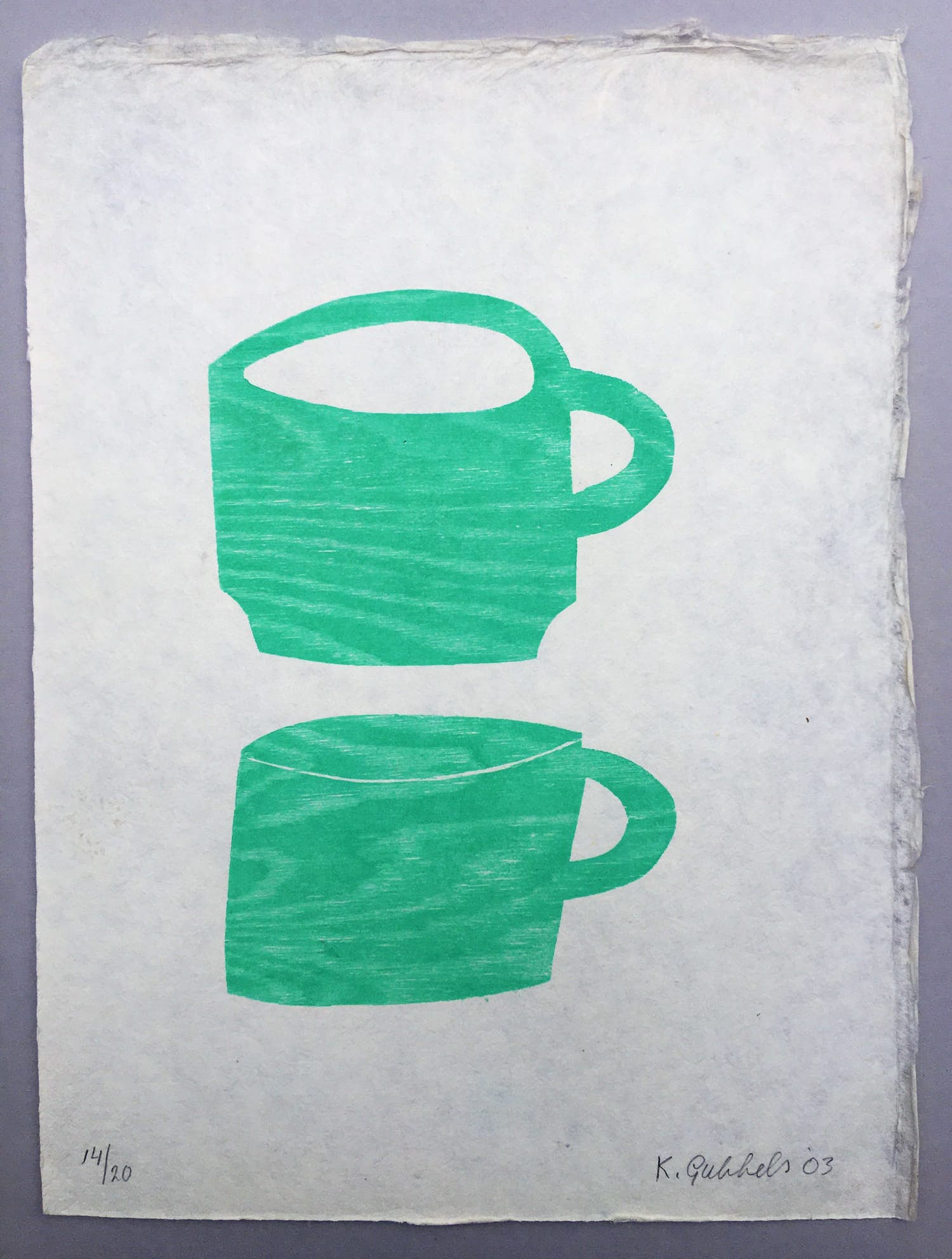 Klaas Gubbels - houtdruk 'Kopjes ’ - 2003 - oplage 20 kopen? Bied vanaf 365!