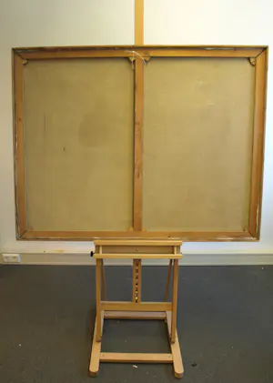 Robert Hallatu - Olieverf op doek , Molukse symboliek (?) met zelfportret – Lijst, 103 x 133 cm. kopen? Bied vanaf 250!