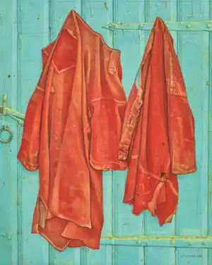 Jopie Huisman - Kleurengiclee :: ROODBAAIEN HEMD op BLAUWE DEUR vendu pour 125€ !