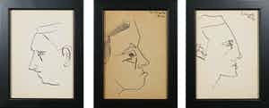 Siep van den Berg - Lot van drie pentekeningen, Portretten - Ingelijst verkocht voor € 35!