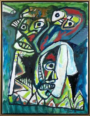 Lucebert - Olieverf op doek, Witte schaduw - Ingelijst verkocht voor € 5800!