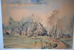 Karel Colnot - boerderijen - tekening met aquarel kopen? Bied vanaf 90!
