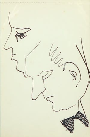 Siep van den Berg - Lot van drie inkttekeningen, Dubbelportretten en profil - Ingelijst kopen? Bied vanaf 40!