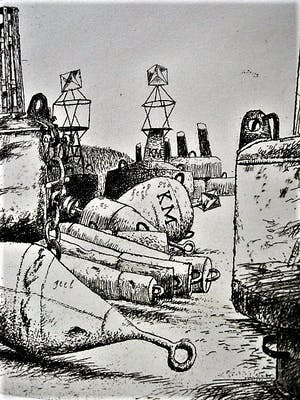 Herman Berserik - Karakteristiek Grafiek - droge naald Ets / proefdruk - "Boeien" passe partout kopen? Bied vanaf 30!