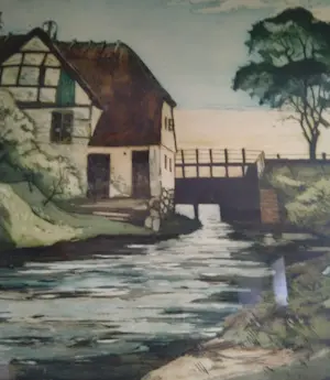 Johan Niels Martinus Thorsøe - (1834-1909) - Huis aan het water - Kleurenets kopen? Bied vanaf 1!