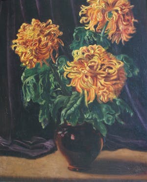 Niet of onleesbaar gesigneerd - Olieverf op doek, Bloemstilleven “Chrysanten” – ingelijst - 1891 kopen? Bied vanaf 1!