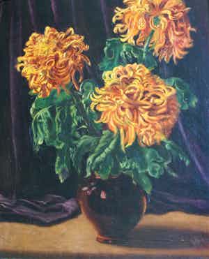 Niet of onleesbaar gesigneerd - Olieverf op doek, Bloemstilleven “Chrysanten” – ingelijst - 1891 verkocht voor € 1!