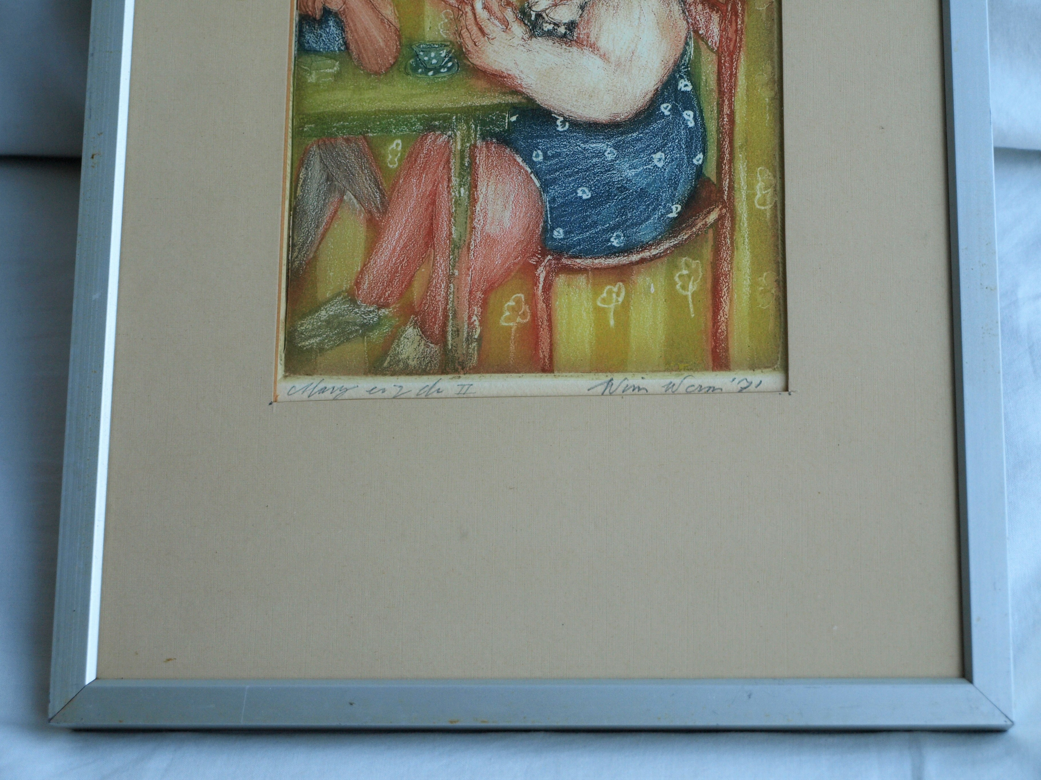 Wim Worm - Ets , Mary II, Aan tafel – gesigneerd en ingelijst – 1971  kopen? Bied vanaf 25!