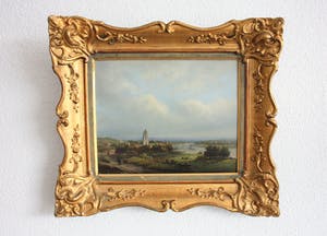 Salomon Leonardus Verveer - Landschap met zicht op stad aan het water (mogelijk Arnhem) kopen? Bied vanaf 950!