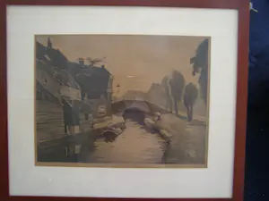 Ype Wenning - Oudewater, dorpsgezicht met bruggetje en man in boot. kaufen? Bieten Sie von 25!