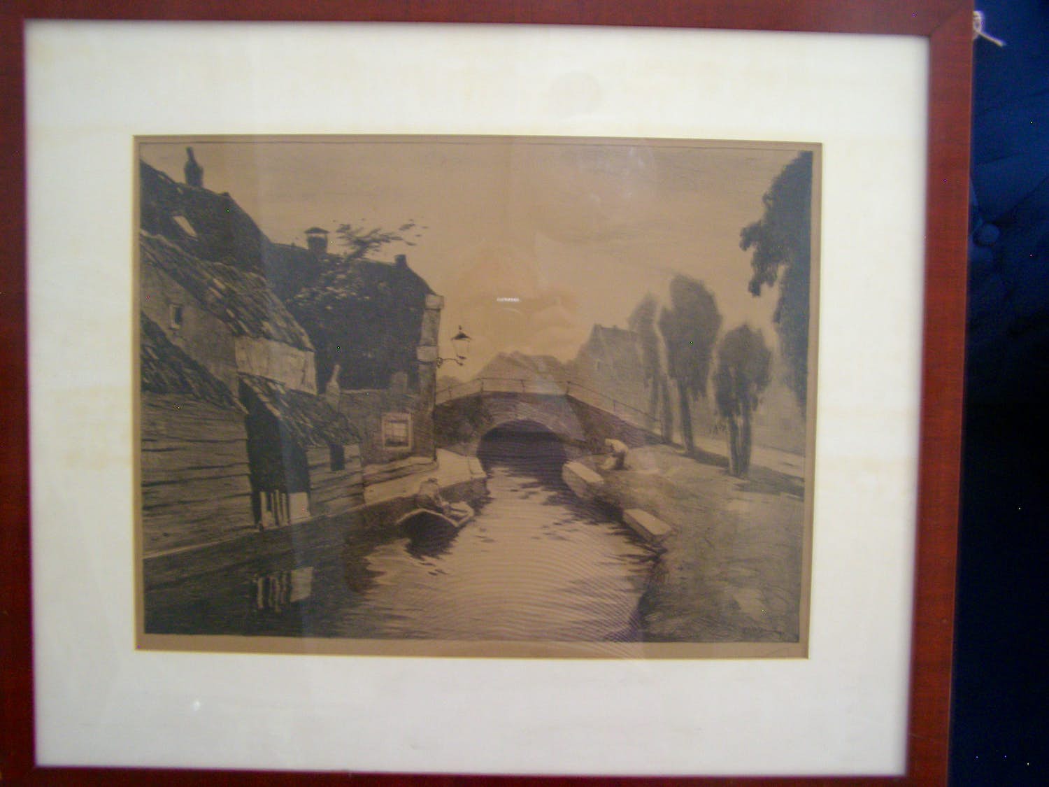 Ype Wenning - Oudewater, dorpsgezicht met bruggetje en man in boot. kopen? Bied vanaf 25!