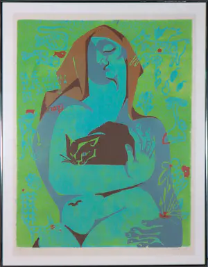 Buy Alena Antonova - Lino, Vrouw met kat - Ingelijst? Bid from 30!